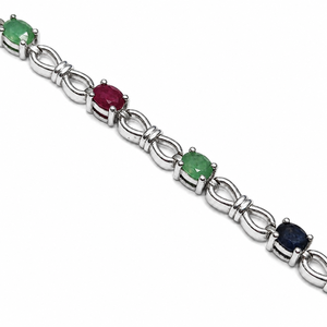 925 Sterling Silver Rhodium Plated <b>Ruby</b> Emerald Blue Sapphire Tennis <b>Bracelet</b> for Women - Product Image 5