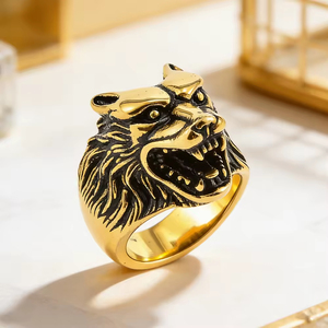 خاتم رأس ذئب من الفولاذ المقاوم للصدأ 316L للرجال بتصميم فايكنج وهيب هوب بالجملة - Product Image 2