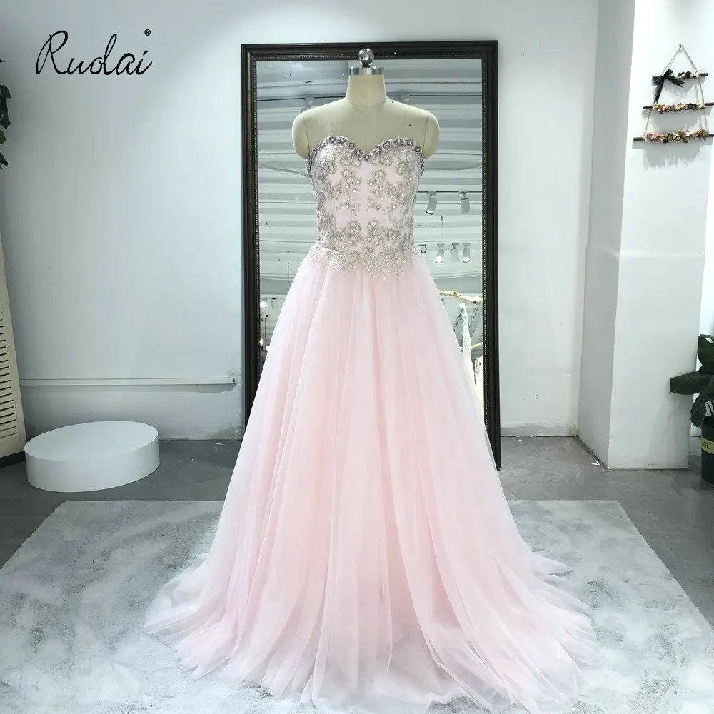 OEV-L4354หวานใจ Appliqued Tulle ชุดพรหมคริสตัลบอลชุด Quinceanera