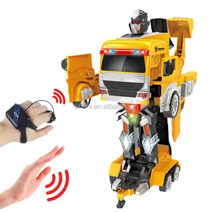 1: 12e Gebaar Controle Vervorming Truck Robot Dubbele Modus Horloge Controle 2.4G Rc Graafmachine Truck Transformerende Speelgoed