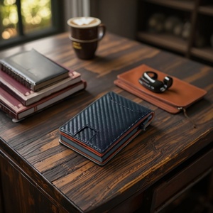 For Unisex Short Slim Bifold RFID Blocking Aluminum Leather Polyester Credit Card Holder <b>Open</b> Closure Portable Pop-<b>Up</b> Design - Product Image 3