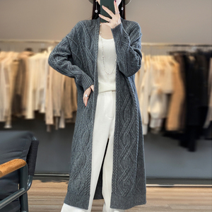En otoño e invierno, el nuevo cárdigan LARGO DE Cachemira para mujer, abrigo grueso de punto retorcido, abrigo de lana hasta la rodilla. - Product Image 6