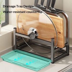 Portacoltelli e Scaffale Portaoggetti Moderno in Metallo per Cucina, Organizzatore Multifunzionale Commerciale con Tagliere e Porta Coperchi Pentole - Product Image 2