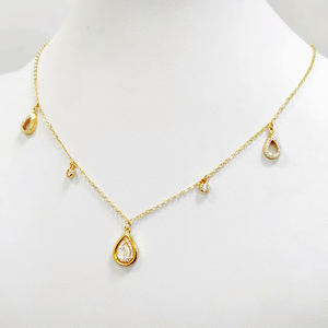 여성 패션 보석 우아한 빛 럭셔리 미니멀리즘 스태킹 쇄골 체인 눈물 지르콘 목걸이와 귀걸이 세트 - Product Image 4