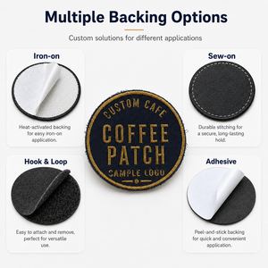 Großhandel Maßgefertigte Runde Bestickte Aufnäher Schwarz Gold Kaffee Logo Abzeichen für Café Uniformen Schürzen Hüte Taschen Bekleidungszubehör - Product Image 3