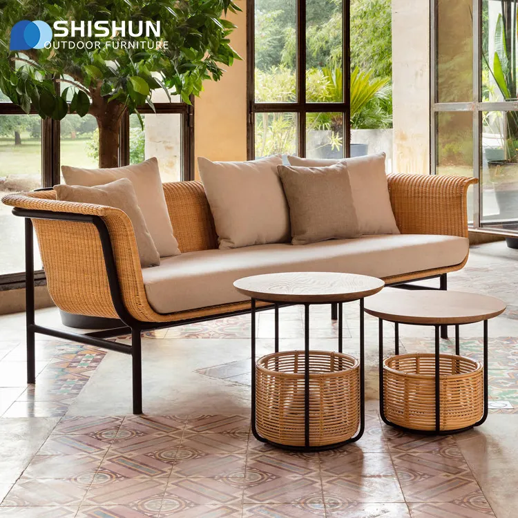 Vendita calda PE rattan set divano tessuto a mano moderno di lusso all'aperto giardino Hotel mobili con il prezzo del produttore