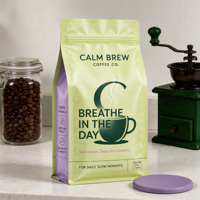 Sachet d'emballage personnalisé en plastique pour café, pochette refermable à fermeture éclair, pour café moulu, présentoir de vente au détail, directement de l'usine
