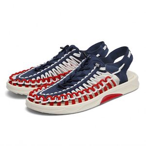 Sandales d'été pour hommes, chaussures de plage antidérapantes en caoutchouc, mode décontractée, sandales en cuir noir, rouge et blanc pour hommes - Product Image 3