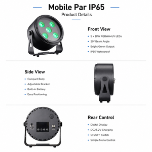 ไฟพาร์ LED DMX ไร้สายกันน้ำ BO-IP5 5x18W แบบชาร์จไฟได้ สำหรับเช่าใช้งานในงานอีเว้นท์ - Product Image 3