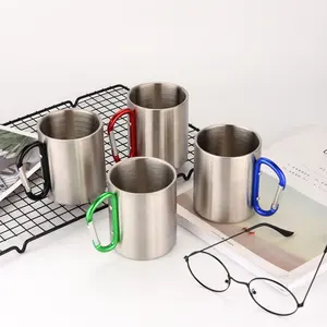 220ml 300ml di Viaggi di Campeggio Esterna Portatile In Acciaio Inox Tazza di caffè A Doppia Parete Moschettone Tazza Con Manico