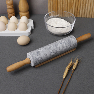 Mattarelli in Marmo Lucidato per Pasticceria con Manico Lungo in Legno di Faggio, Rullo Antiaderente per Impastare Pane, Dolci e Pizza - Product Image 1