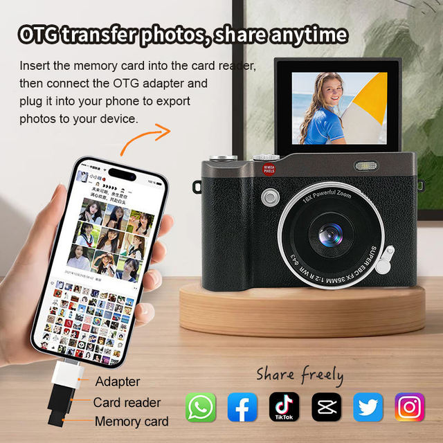 Mini Retro CCD Camera with Autofocus, 16x Zoom, and a 180-degree Flip Screen; Suitable for Photography and Video.