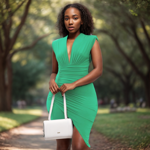 C0702TA11 New Arrival Elegant Deep V Pleated Bodycon Irregular <strong>Tulip</strong> <strong>Dress</strong> Women Fashion - Product Image 4