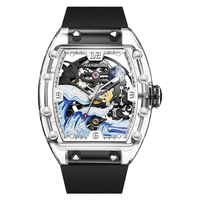Reloj Mecánico Automático para Hombre HANBORO Earl Han con Esfera Ondulada, Caja Transparente, Correa de Silicona, Resistente al Agua 5BAR
