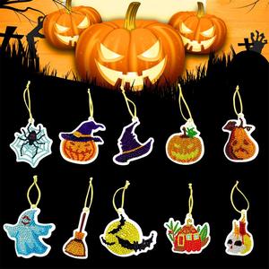 10 unids/set DIY diamante <span class=keywords><strong>pintura</strong></span> calabaza <span class=keywords><strong>araña</strong></span> colgante <span class=keywords><strong>Halloween</strong></span> colgante adorno etiqueta tarjetas decoración de <span class=keywords><strong>Halloween</strong></span> - Product Image 1