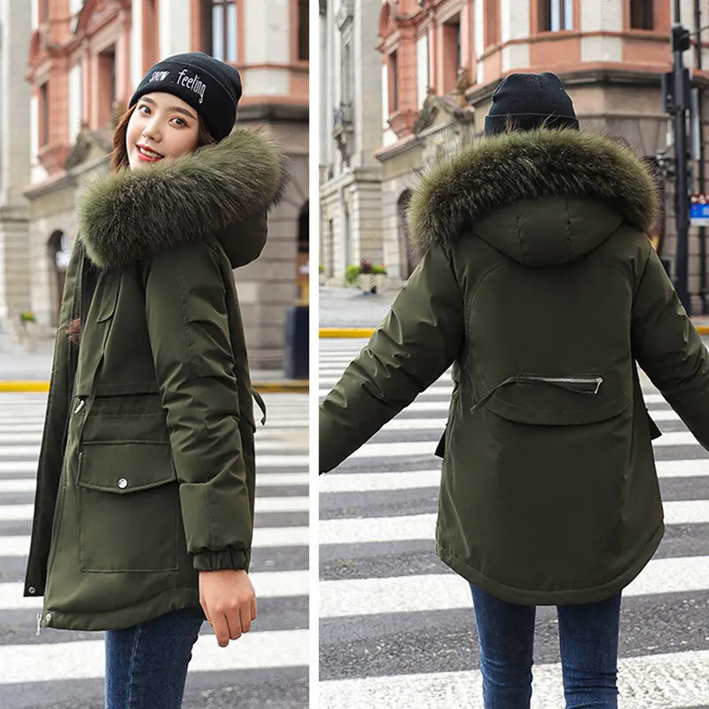Female dovetail joker hooded jacket to keep warm winter long thickening and flocking cotton-padded jacket womens coat collars