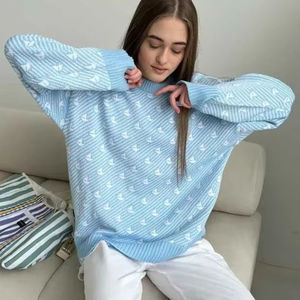 Blubelle シックなプリントニットプルオーバー女性のカジュアル韓国スタイルオーバーサイズセーター秋冬標準暖かいルーズトップ - Product Image 2