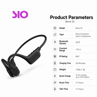 Écouteurs sportifs sans fil à conduction osseuse, étanches IP67, charge rapide en 10 minutes, BT V6.0, ouverts à l'oreille