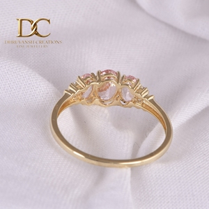 Bague pour femme en or massif 14 carats avec diamant de laboratoire et saphir padparadscha de laboratoire certifié IGI, bijoux fins vintage sur mesure - Product Image 5