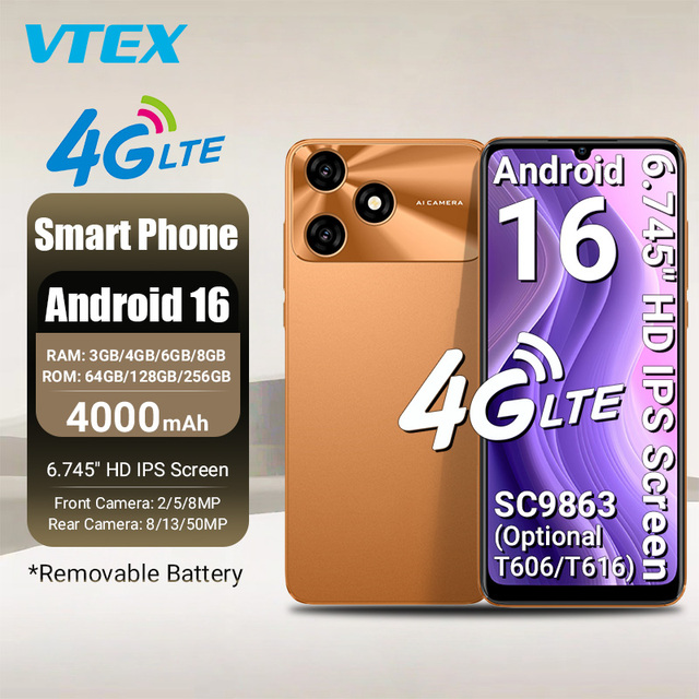 4G LTE Big Screen Smartphone Android 16 Optional T606 T616 CPU Removable Battery Fingerprint Unlock Plastic Android Phone