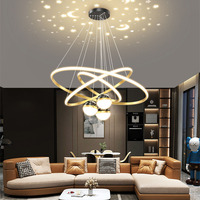 Lustre LED Moderne Nordique à Hauteur Réglable, Suspension Créative Sphère Ciel Étoilé, Blanc Chaud, Protection Oculaire, Intensité Variable pour Salon