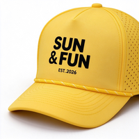 Casquette de baseball unisexe en toile perforée à séchage rapide, 6 panneaux, visière incurvée, fermeture snapback, lettrage imprimé 3D, jaune vif, 100 % polyester