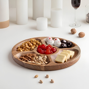 Bandeja Redonda de Madera para Servir Aperitivos con 5 Compartimentos, Bandeja Dividida Hecha a Mano para Frutos Secos, Dulces, Chocolate, Frutas y Aperitivos - Product Image 3
