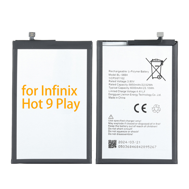 6000mAh Mobile Cell Phone Lithium Battery Rechargeable for Infinix Hot 9 Play X680 X688B BL-58BX Cell Phone Battery