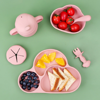 Ensemble de vaisselle pour bébé en silicone de qualité alimentaire, 6 pièces, assiette mignonne, bol à ventouse, gobelet d'apprentissage, couverts, ensemble d'alimentation pour bébé, sans BPA, vaisselle pour bébé, cadeau