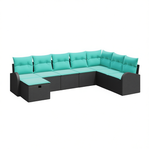 Set da giardino in polyrattan nero e turchese da 8 pezzi con cuscini, set di divani da esterno dal design contemporaneo - Product Image 1