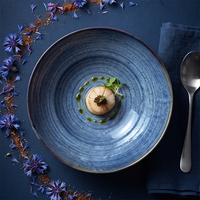 Vaisselle en céramique moderne à glaçure bleue réactive, vente en gros directe d'usine, bols à salade de fruits et plats à pâtes en porcelaine pour la restauration