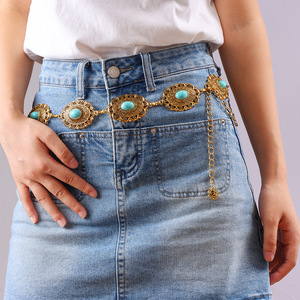 Chaîne de taille pour femme, style bohème western, motif floral turquoise, en métal, pour usage quotidien, en alliage de zinc, taille unique - Product Image 2