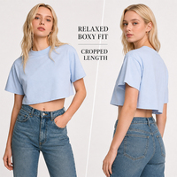 T-shirt court pour femme 100% coton, coupe ample, col rond, manches courtes, doux, respirant, décontracté, basique, été