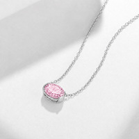 Collier en Moissanite Rose Ovale Est-Ouest en Argent 925 - Pendentif Demi-Sertissage 2ct/3ct avec Chaîne Câble - Cadeau Moderne