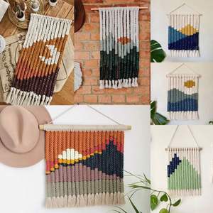 Tapiz de Pared Rectangular Bohemio de Macramé, Tejido a Mano con Patrón de Hojas Fluorescentes, Cuerda de Algodón Ecológica, Lavable, Decoración del Hogar - Product Image 1