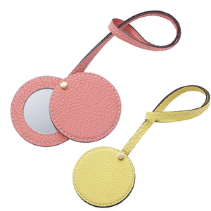 Small Portable Hand Compact Makeup Mirror Manufacturer Genuine Leather Bag Charm Pocket Double Sides Cosmetic Mirror with logo