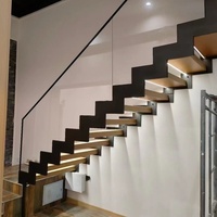 Escalier flottant moderne en acier inoxydable, écologique, durable, pour l'extérieur, avec marches en bois et options personnalisables
