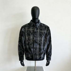 <span class=keywords><strong>Camicia</strong></span> Casual da <span class=keywords><strong>Uomo</strong></span> Personalizzata <span class=keywords><strong>100</strong></span>% <span class=keywords><strong>Cotone</strong></span> con Bottoni, Stile Streetwear, Taglio Boxy, con Borchie e Strass, a Maniche Lunghe, Fantasia Scozzese - Product Image 6