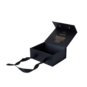 Boîte cadeau en chocolat personnalisée de luxe noire avec revêtement UV recyclable, avec nœud en ruban pour Ferrero Rocher T24 300gm - Product Image 2