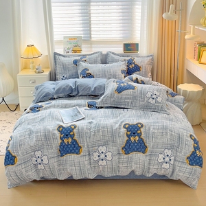 Dễ Thương Phim Hoạt Hình Bốn Mùa Đôi Tùy Chỉnh Duvet Bìa Bộ Tấm Gối Màu Tím Màu Hồng Bộ Đồ Giường Màu Vàng Bộ - Product Image 3