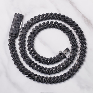 メンズ向け人気VVSブラックダイヤモンドチェーン、2列10mm 12mm S925ブラックメッキアイスアウトモアサナイトキューバンリンクチェーン、ヒップホップネックレス - Product Image 1