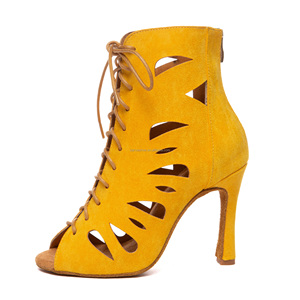 Chaussures de <span class=keywords><strong>danse</strong></span> latine professionnelles à talons hauts de 10 cm <span class=keywords><strong>bottines</strong></span> <span class=keywords><strong>Jazz</strong></span> en daim jaune à la mode pour les fêtes Salsa/Bachata LUOQIAO - Product Image 1