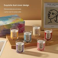 Bougie parfumée en verre transparent multicolore Macaron, cire de soja naturelle, petite fragrance avec étiquette ovale classique imprimée