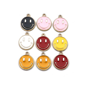 Smiley <b>Face</b> Round Zinc Alloy Jewelry Findings For Bracelet <b>Making</b> DIY Accessories Oil Dripping Finish F0149 - Product Image 2