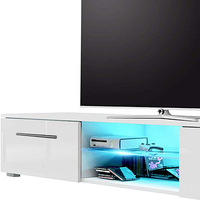 Moderno Soporte de TV Extensible de Madera Blanca Mate Estilo Nórdico con Luces LED para Sala de Estar