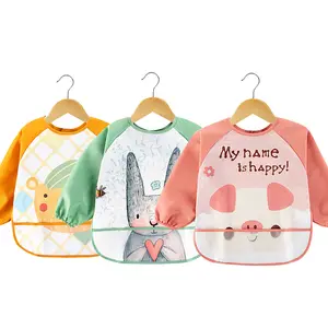 MU แขนยาวเด็ก Bibs ทารกเด็กวัยหัดเดินเด็กกันน้ําให้อาหารแขนยาว Bib Smock สําหรับโรงเรียนภาพวาดศิลปะกิน