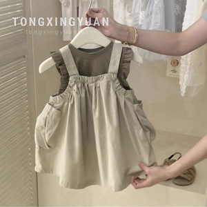 Tongxingyuan Girls' Summer Overall Dress Set Breathable Thin Pants Style Baby Clothing - Product Image 4