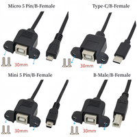 Câble de données USB 2.0 en cuivre pur OEM/ODM, USB Type B mâle vers femelle avec adaptateur de montage sur panneau pour imprimante, terminal de point de vente, scanner