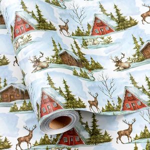 Winter Christmas festival-themed watercolor red cottage reindeer pattern gift lithographic <b>paper</b> <b>packaging</b> <b>paper</b> - Product Image 6
