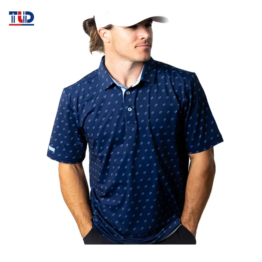 Grappige Print Prestaties Polo Shirts Sublimatie Afdrukken Korte Mouw Golf Polo Polyester Spandex Custom Mannen Golf Polo Shirt